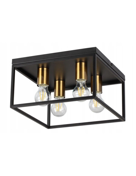 Plafon loftowy w kształcie klatki, czarny z złotymi akcentami - elegancka iluminacja do kuchni i salonu