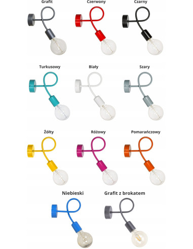 Lampa ścienna EDISON E27 w stylu industrialnym z spiralnym montażem - metalowa, dostępna w różnych kolorach