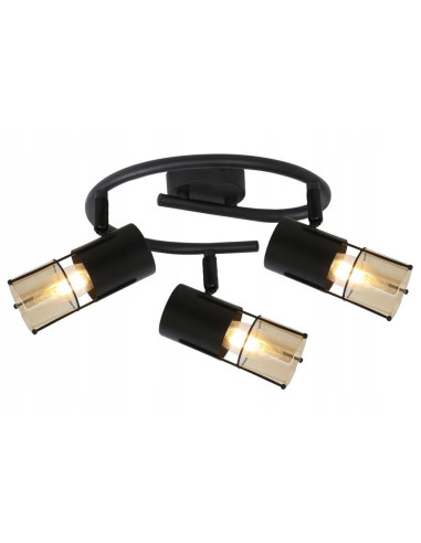 Plafon loftowy Scottie w kolorze bursztynowym i czarnym, okrągły, metalowo-szklany, 3-punkty świetlne