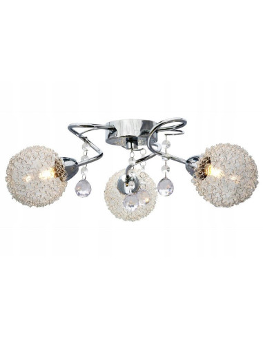 Plafon Vesna w chromie z kryształami - nowoczesna lampa sufitowa do salonu i korytarza, 3x G9, elegancki design.