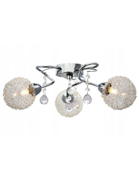 Plafon Vesna w chromie z kryształami - nowoczesna lampa sufitowa do salonu i korytarza, 3x G9, elegancki design.