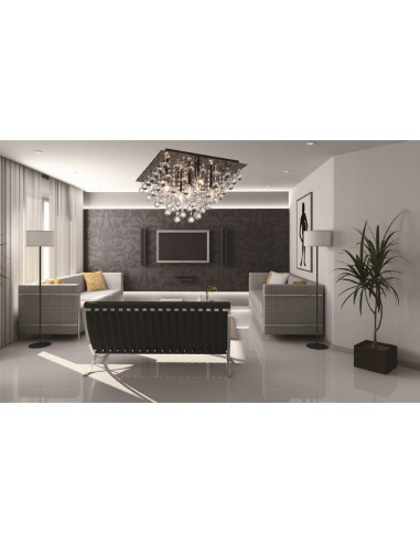 Nowoczesna czarna lampa sufitowa z kryształami Lancaster – elegancki plafon do stylowych wnętrz