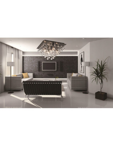 Nowoczesna czarna lampa sufitowa z kryształami Lancaster – elegancki plafon do stylowych wnętrz