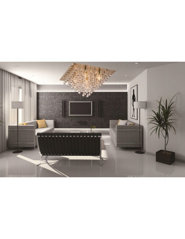 Plafon złoty 56 cm Lancaster z kryształami - eleganckie oświetlenie do salonu i jadalni