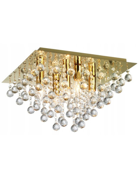 Plafon Kryształowy Lester w Złocie – Elegancka Lampa Sufitowa do Sypialni, Salonu i Jadalni