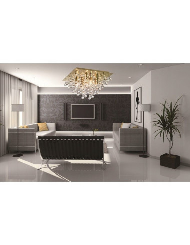 Plafon Kryształowy Lester w Złocie – Elegancka Lampa Sufitowa do Sypialni, Salonu i Jadalni