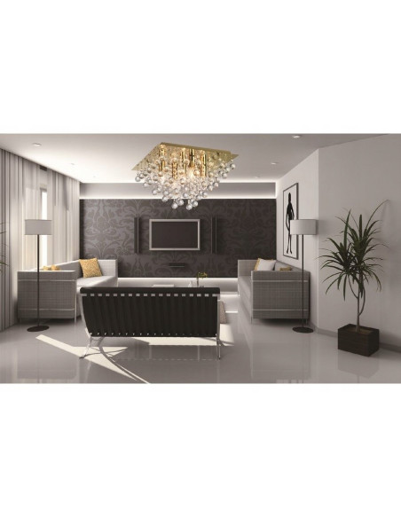 Plafon Kryształowy Lester w Złocie – Elegancka Lampa Sufitowa do Sypialni, Salonu i Jadalni