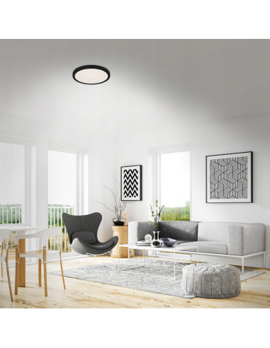 Plafon LED Briloner 38 cm w czerni z efektem gwieździstego nieba - nowoczesne oświetlenie do pokoju dziewczynki