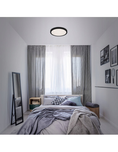 Plafon LED Briloner 38 cm w czerni z efektem gwieździstego nieba - nowoczesne oświetlenie do pokoju dziewczynki