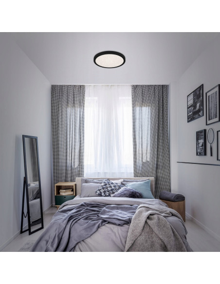 Plafon LED Briloner 38 cm w czerni z efektem gwieździstego nieba - nowoczesne oświetlenie do pokoju dziewczynki