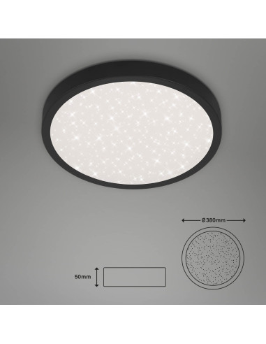 Plafon LED Briloner 38 cm w czerni z efektem gwieździstego nieba - nowoczesne oświetlenie do pokoju dziewczynki