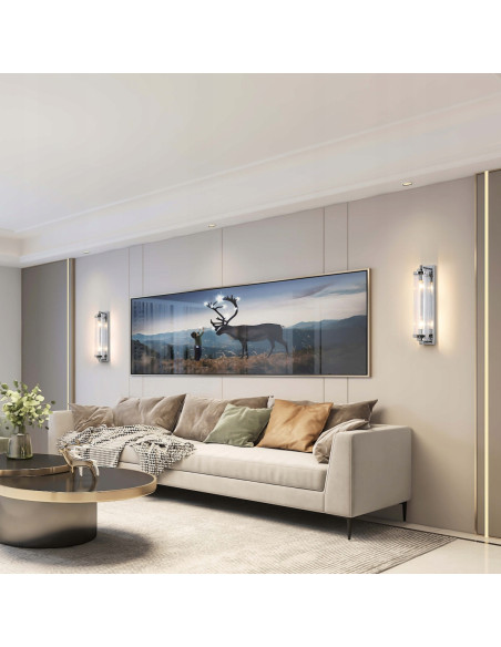 Kinkiet Lorenzo Maxlight z kryształowymi akcentami, srebrny, nowoczesny dodatek do sypialni i salonu, 2xE14