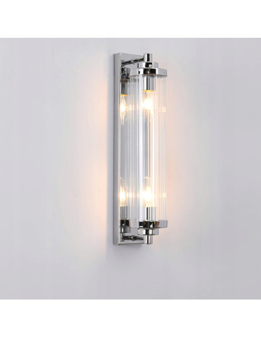 Kinkiet Lorenzo Maxlight z kryształowymi akcentami, srebrny, nowoczesny dodatek do sypialni i salonu, 2xE14