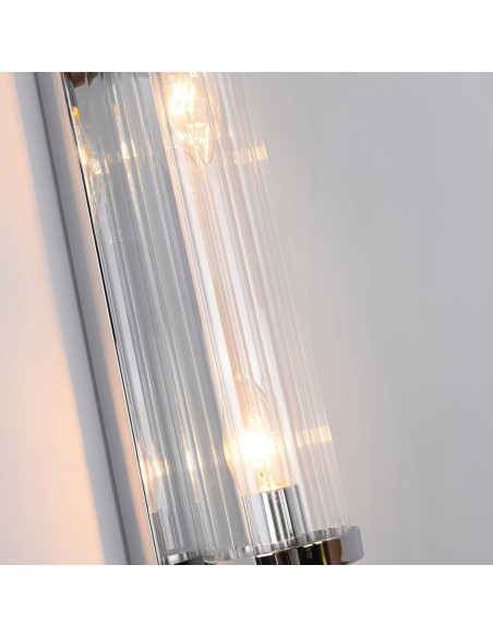 Kinkiet Lorenzo Maxlight z kryształowymi akcentami, srebrny, nowoczesny dodatek do sypialni i salonu, 2xE14