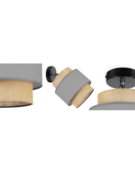 Kinkiet Boho w stylu skandynawskim - elegancka lampa rattanowa w kolorach czarnym, beżowym i szarym do czytania.