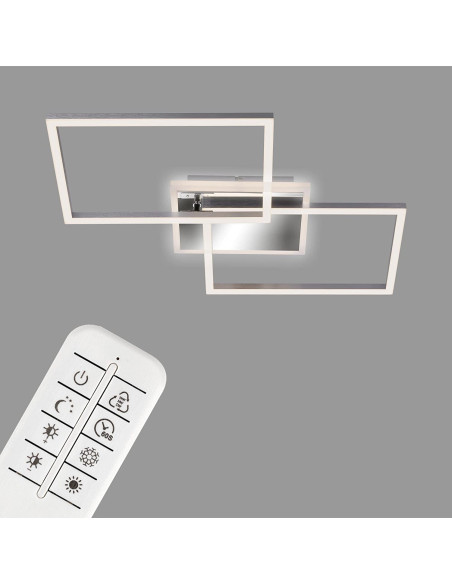 Plafon LED Briloner 50x38,8 cm srebrny z pilotem i regulacją barwy światła - nowoczesne oświetlenie do wnętrz