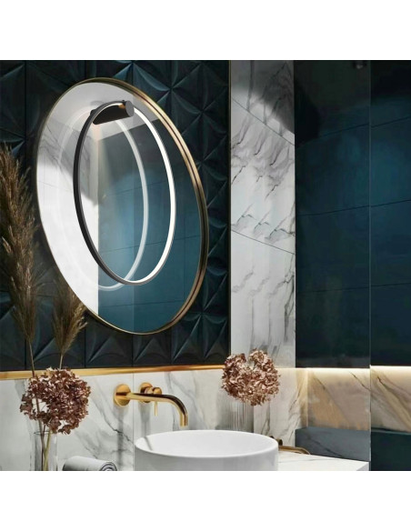 Nowoczesny kinkiet LED Mirror w kształcie koła, czarny, IP44 do łazienki, oświetlenie 2100 lumenów z ciepłym światłem