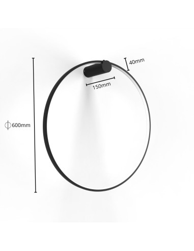 Nowoczesny kinkiet LED Mirror w kształcie koła, czarny, IP44 do łazienki, oświetlenie 2100 lumenów z ciepłym światłem