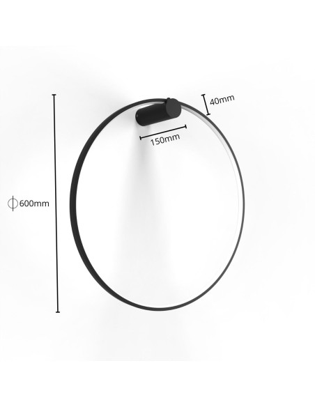 Nowoczesny kinkiet LED Mirror w kształcie koła, czarny, IP44 do łazienki, oświetlenie 2100 lumenów z ciepłym światłem