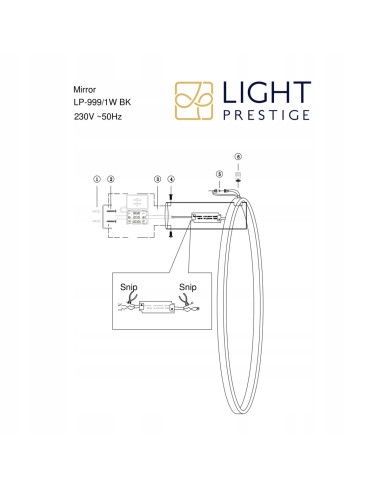 Nowoczesny kinkiet LED Mirror w kształcie koła, czarny, IP44 do łazienki, oświetlenie 2100 lumenów z ciepłym światłem