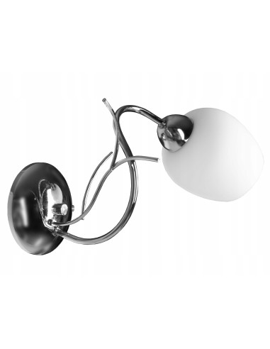 Elegancki kinkiet Dorika w kolorze chromu z białym kloszem - stylowe oświetlenie do sypialni i innych wnętrz