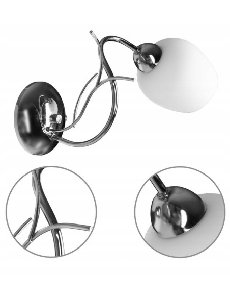 Elegancki kinkiet Dorika w kolorze chromu z białym kloszem - stylowe oświetlenie do sypialni i innych wnętrz