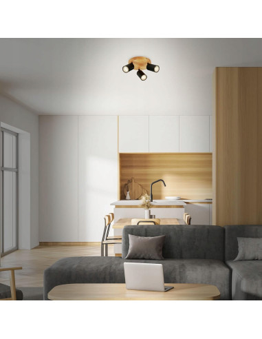 Plafon Briloner czarny w stylu skandynawskim z 3 reflektorami, idealny do salonu i sypialni, IP20