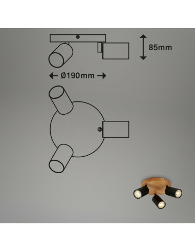 Plafon Briloner czarny w stylu skandynawskim z 3 reflektorami, idealny do salonu i sypialni, IP20
