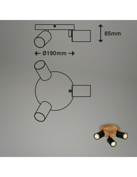 Plafon Briloner czarny w stylu skandynawskim z 3 reflektorami, idealny do salonu i sypialni, IP20