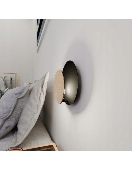 Kinkiet CIRCLE w kształcie półksiężyca, czarny, nowoczesne oświetlenie z drewnianą konstrukcją do wnętrz