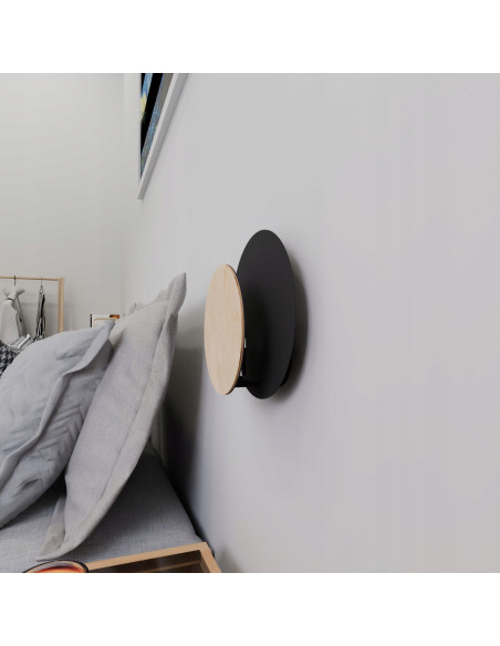 Kinkiet CIRCLE w kształcie półksiężyca, czarny, nowoczesne oświetlenie z drewnianą konstrukcją do wnętrz