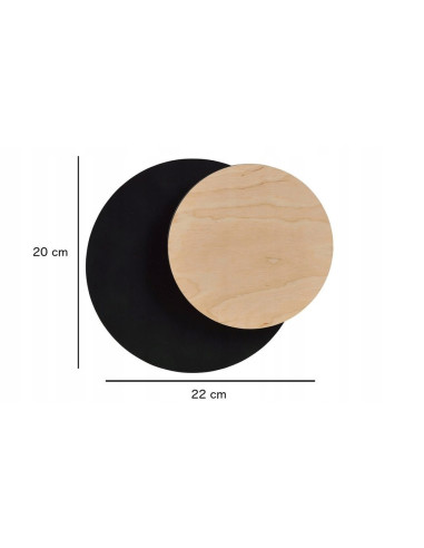 Kinkiet CIRCLE w kształcie półksiężyca, czarny, nowoczesne oświetlenie z drewnianą konstrukcją do wnętrz