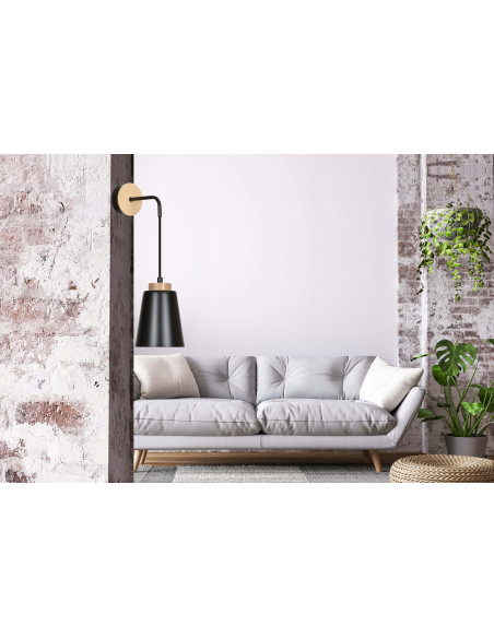 Elegancki kinkiet BOLERO z drewnianymi detalami - nowoczesne oświetlenie do sypialni i wnętrz w kolorze czarnym