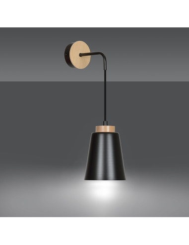 Elegancki kinkiet BOLERO z drewnianymi detalami - nowoczesne oświetlenie do sypialni i wnętrz w kolorze czarnym