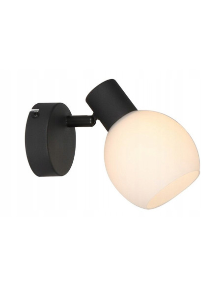 Kinkiet Cortez - czarny z mlecznym kloszem, nowoczesne oświetlenie ścienne do sypialni, elegancki design, regulowane.