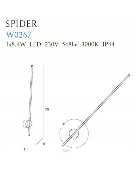 Nowoczesna lampa ścienna Spider LED czarna, 350° obracana, eleganckie oświetlenie do każdego wnętrza
