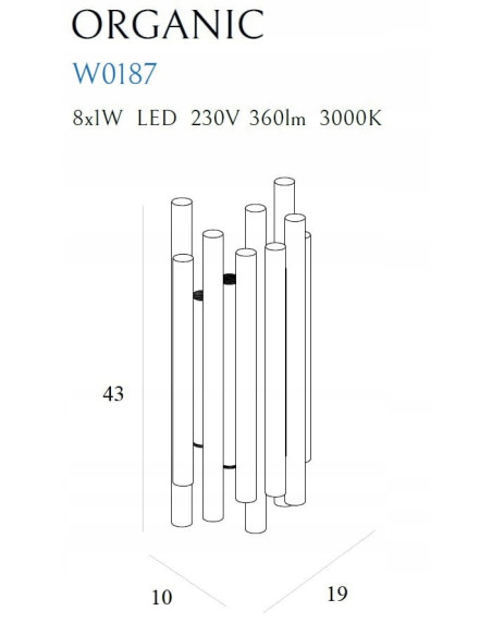 Kinkiet Organic w kształcie rurki, złoty LED 8W, nowoczesny design do korytarza i wnętrz marki Maxlight