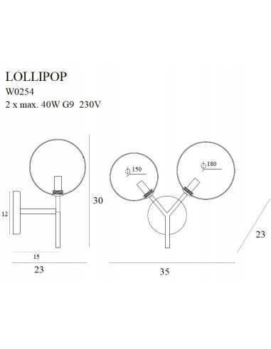 Kinkiet Lollipop z ruchomymi ramionami - nowoczesna lampa ścienna w kolorze czarnym z szklanymi kloszami do wnętrz