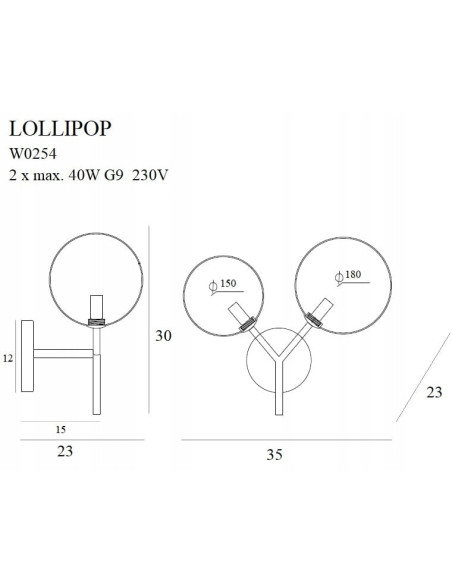 Kinkiet Lollipop z ruchomymi ramionami - nowoczesna lampa ścienna w kolorze czarnym z szklanymi kloszami do wnętrz