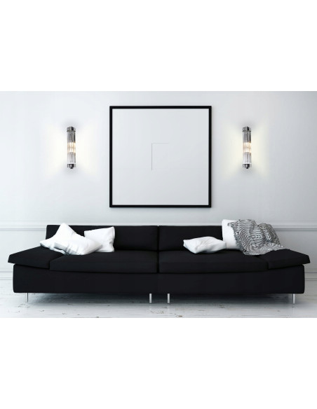 Kinkiet Art Deco Florence z kryształami, srebrny chrom, 2 punkty świetlne – eleganckie oświetlenie do wnętrz.