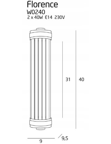 Lampa kinkietowa Florence w złotym mosiądzu - elegancki kinkiet kryształowy w stylu art deco z dwoma punktami świetlnymi