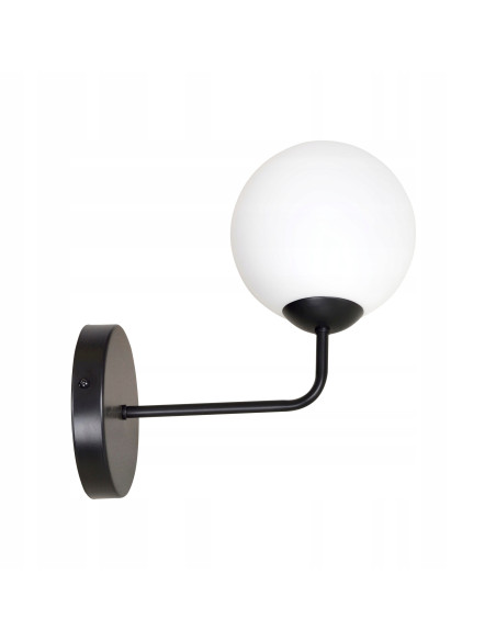 Kinkiet Emibig PREGOS K1 - czarna lampa ścienna z eleganckim mlecznym kloszem do nowoczesnych wnętrz