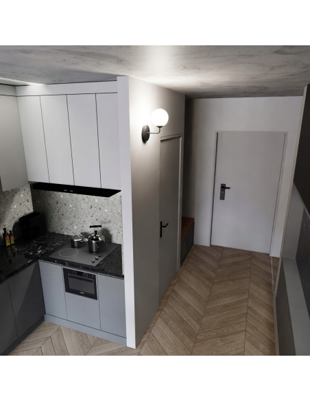 Kinkiet Emibig PREGOS K1 - czarna lampa ścienna z eleganckim mlecznym kloszem do nowoczesnych wnętrz