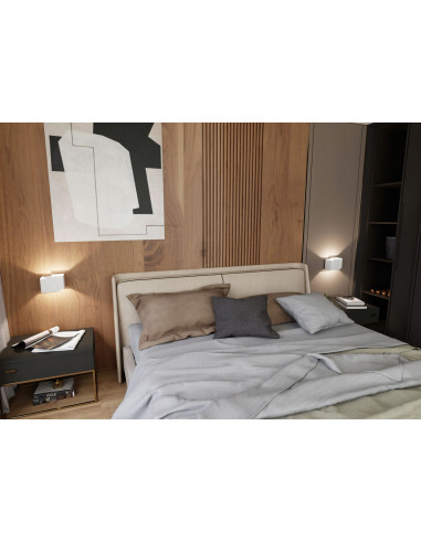 Lampa ścienna FROST w klasycznym stylu z podwójnymi trapezami - elegancka lampa oświetleniowa, 1x8W, biały metal