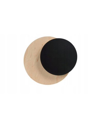 Nowoczesny kinkiet CIRCLE 1B z drewnianym akcentem - czarna lampa ścienna do salonu, sypialni i korytarza.