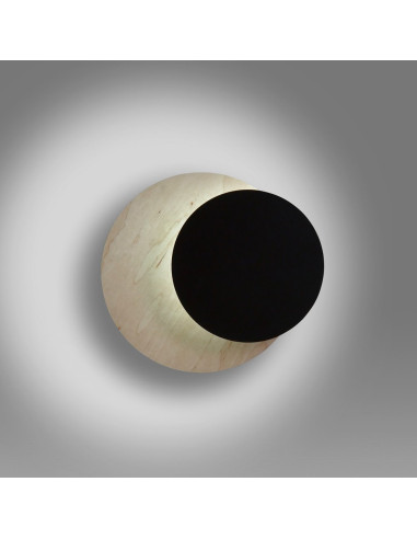 Nowoczesny kinkiet CIRCLE 1B z drewnianym akcentem - czarna lampa ścienna do salonu, sypialni i korytarza.