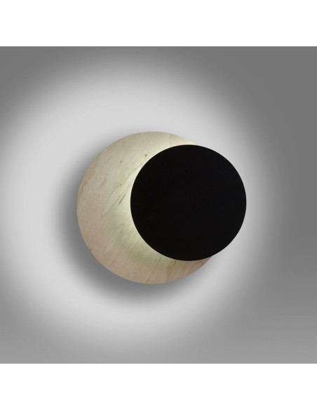 Nowoczesny kinkiet CIRCLE 1B z drewnianym akcentem - czarna lampa ścienna do salonu, sypialni i korytarza.