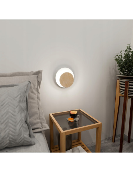 Kinkiet CIRCLE - eleganckie oświetlenie ścienne z drewna i metalu, idealny do sypialni i salonu