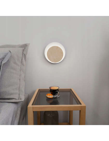 Kinkiet CIRCLE - eleganckie oświetlenie ścienne z drewna i metalu, idealny do sypialni i salonu
