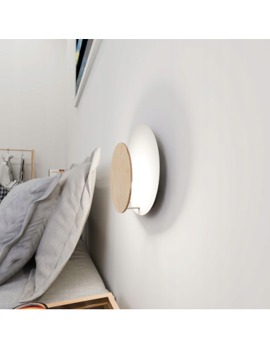 Kinkiet CIRCLE - eleganckie oświetlenie ścienne z drewna i metalu, idealny do sypialni i salonu